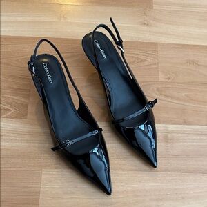 Calvin Klein Shiny Black Slingback Heels